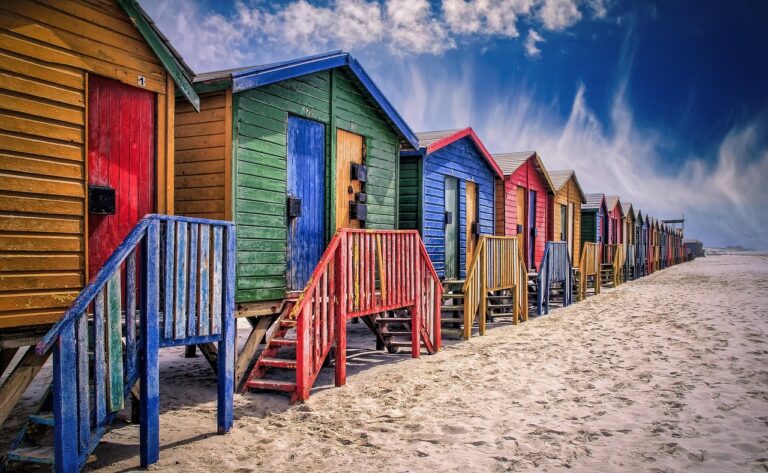 beach huts in a row