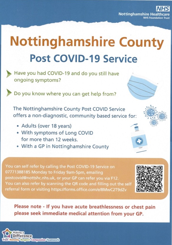 Poster from the Nottinghamshire County Post / Long COVID Service