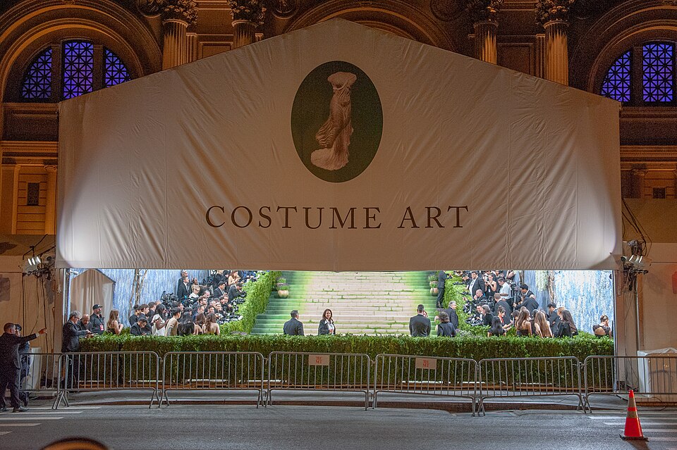 The front steps of the Metropolitan Museum of New York, with press, ready for the Met Gala