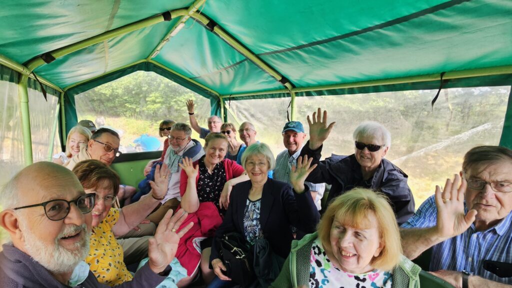 Papplewick Pumping Station - tractor and trailer transport with the group on board