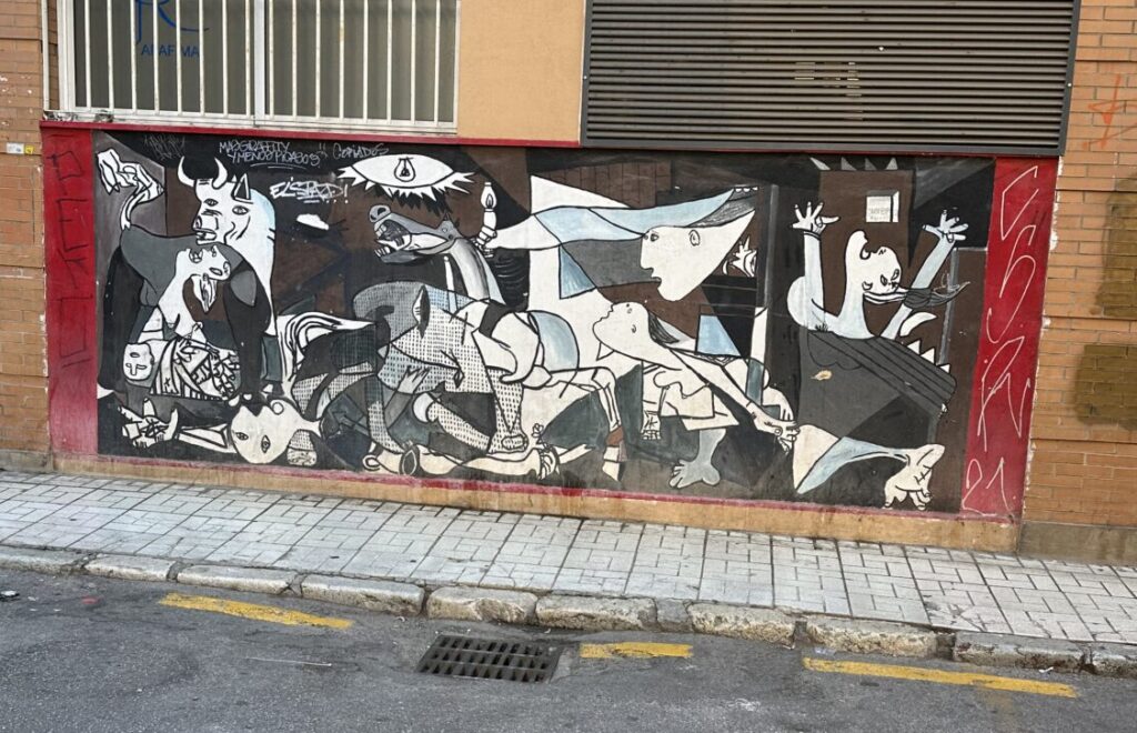 Urban art mural of Pablo Picasso's Guernica in Málaga, on Calle Huerto del Conde