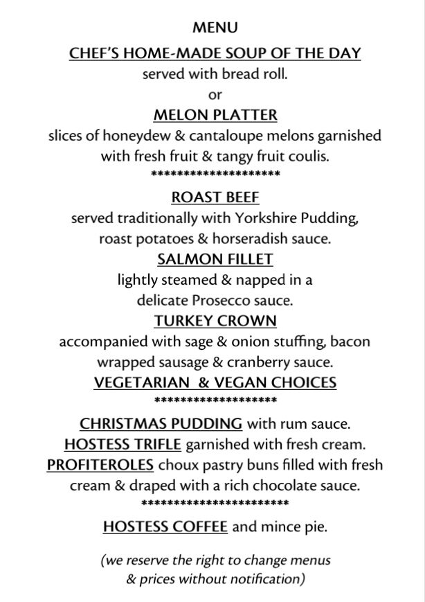 Ru3a Christmas Menu 2026