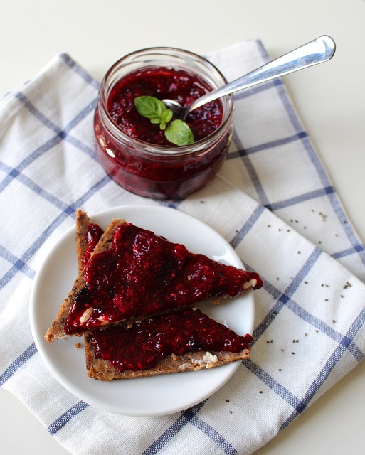 Chia seed jam, spread onto toast