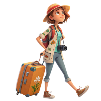 Graphic of female tourist pulling a suitcase