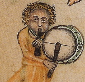 A pipe and tabor player from the Luttrell Psalter