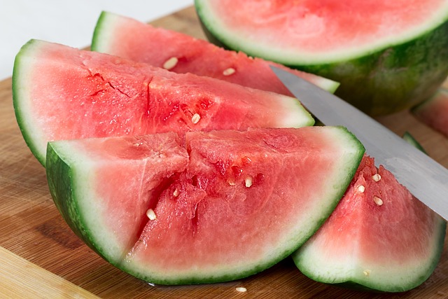 watermelon slices on a chopping board