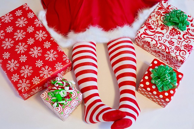 santa's elf - showing elf legs and gifts